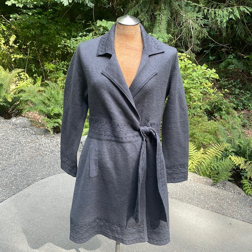 Anthropologie Heather B Embroidered Wool Sweater Coat Coatigan